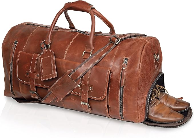 20 Inch Leather Duffle Bag Handmade Rustic Overnight Weekend Bag