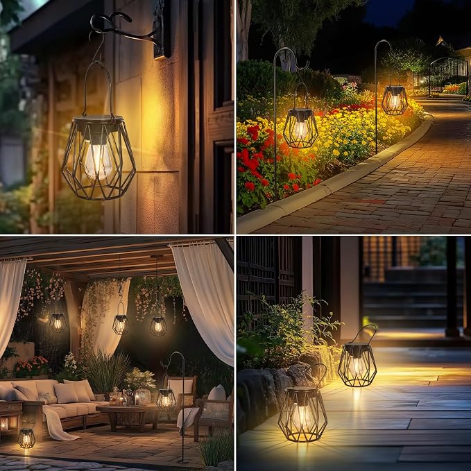 Solar Lanterns Outdoor Waterproof, Upgraded Powered Hanging Solar Lights