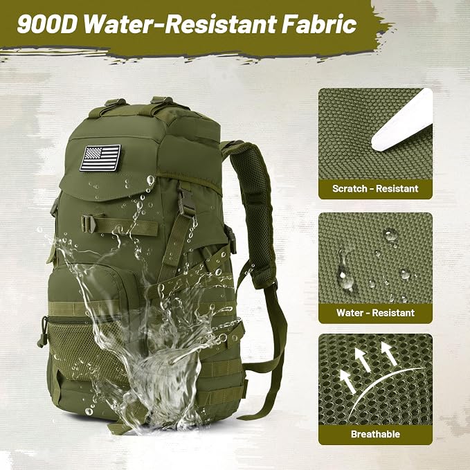50L Tactical Backpack for Men and Women, Water-Resistant Molle Rucksack