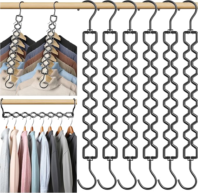 6 Pack Space Saving Hangers for Clothes, Heavy Duty 30Lbs Capacity Magic