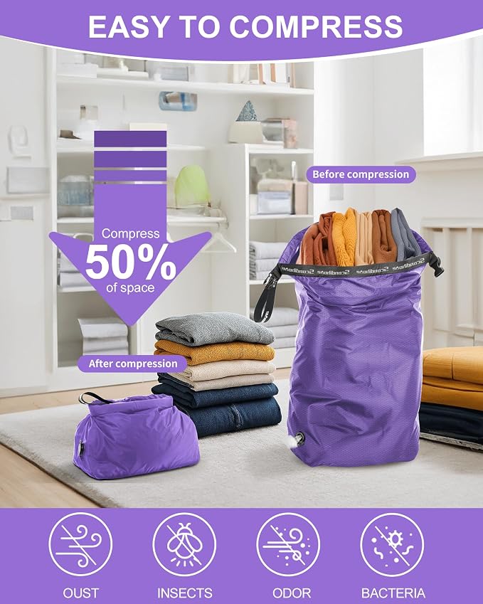 Travel Laundry Bag, Pump Free Vacuum Storage Bag Reusable Compression Dirty