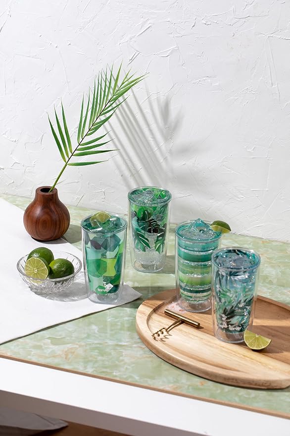 Tervis Yao Cheng Green Crystal Made in USA Double Walled Insulated Tumbler Travel Cup Keeps Drinks Cold & Hot, 16oz 4pk, Green Collection