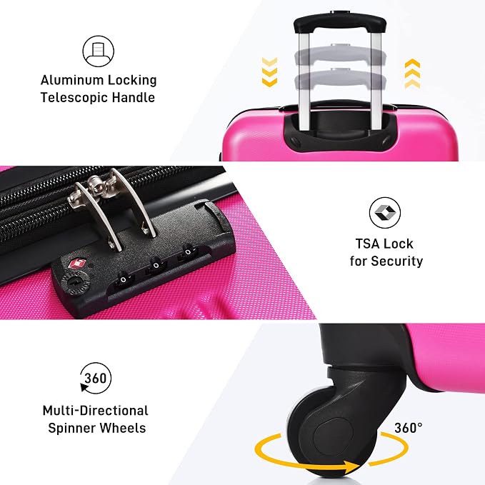 Merax Luggage sets of 3 Piece 20 28 IN Carry on Luggage Hard Case Pink Luggage