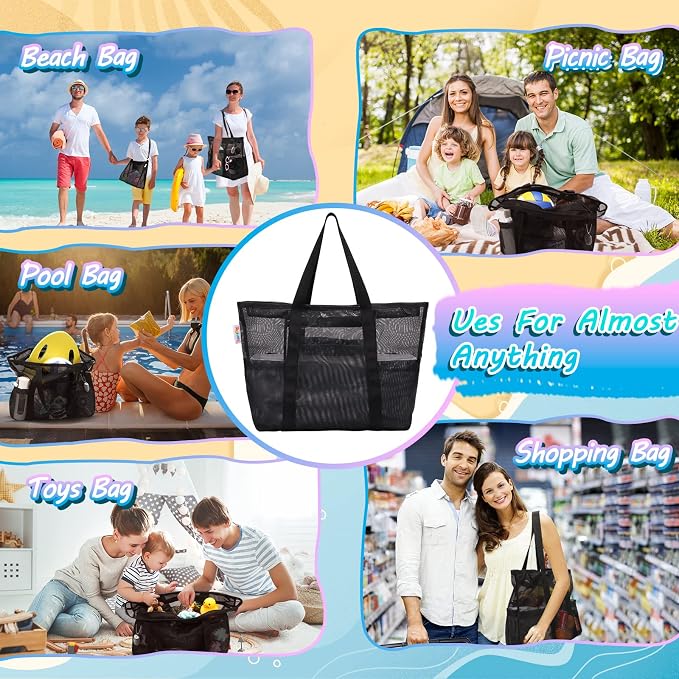 Tagitary Mesh Beach Bag with Zipper Large Beach Tote Waterproof Sandproof with