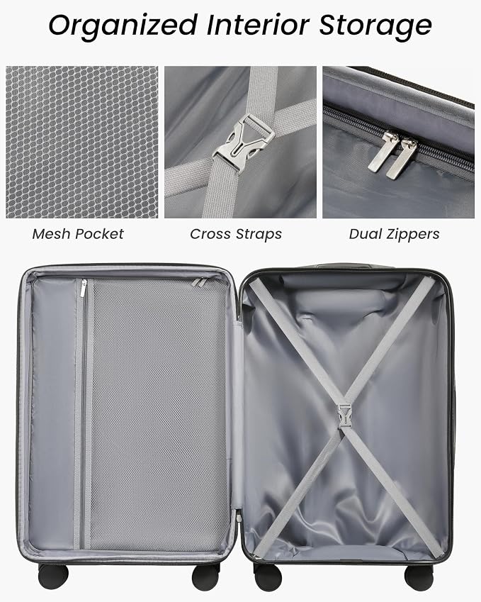 24 Inch Luggage with Spinner Wheels, Expandable Hardside Medium Checked Suitcase