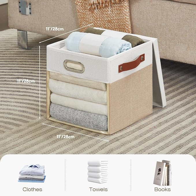 Fabric Storage Cubes with Clear Windows and Lids 11'' Foldable Storage Bins