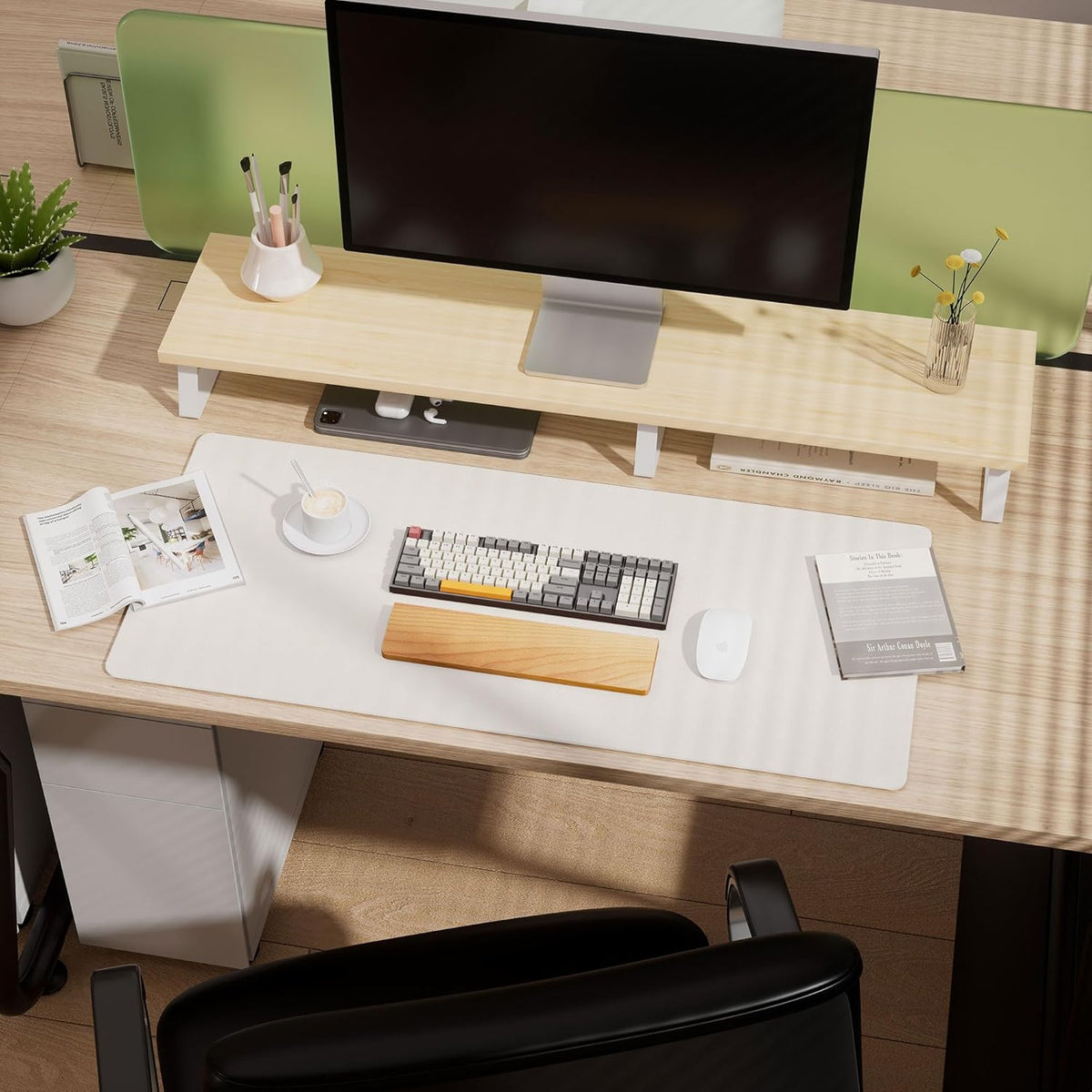 Aothia Dual-Sided Desk Mat - Leather & Cork Desk Protector, Large Mouse Pad & Writing Pad, Waterproof, Off-White (35.4" x 15.7")