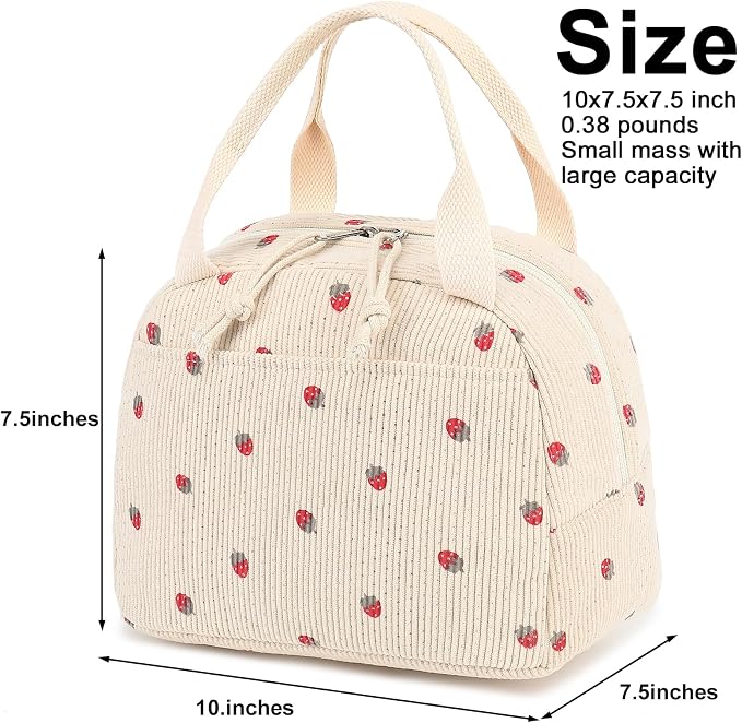 Bluboon Lunch Bag for Women Men Cute Corduroy Lunch Tote Bags Reusable