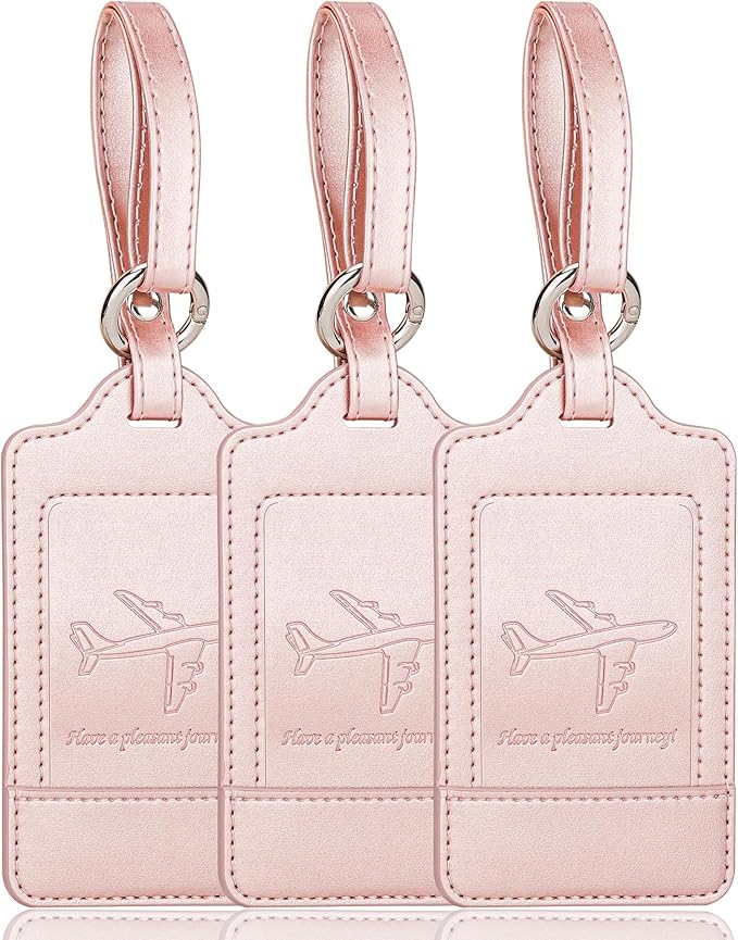 Teskyer Luggage Tags, 3 Pack Premium PU Leather Luggage Tags