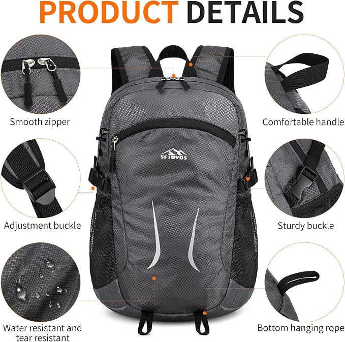 Hiking Daypack, 30L Waterproof Hiking Backpack Packable Lightweight Travel Day