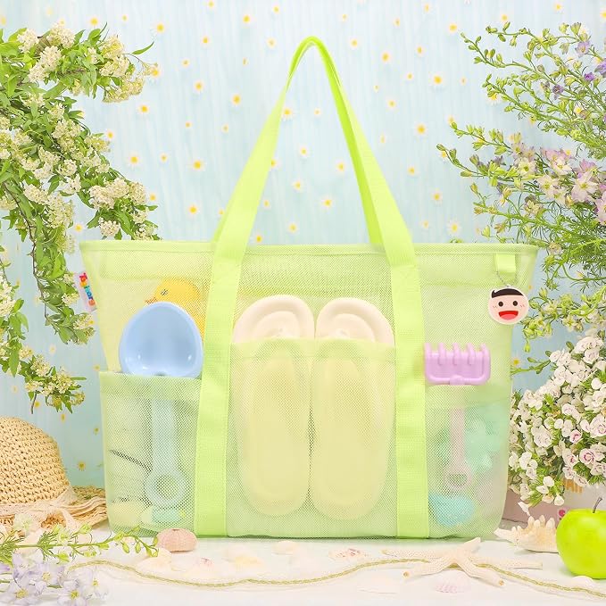 Tagitary Mesh Beach Bag with Zipper Large Beach Tote Waterproof Sandproof with