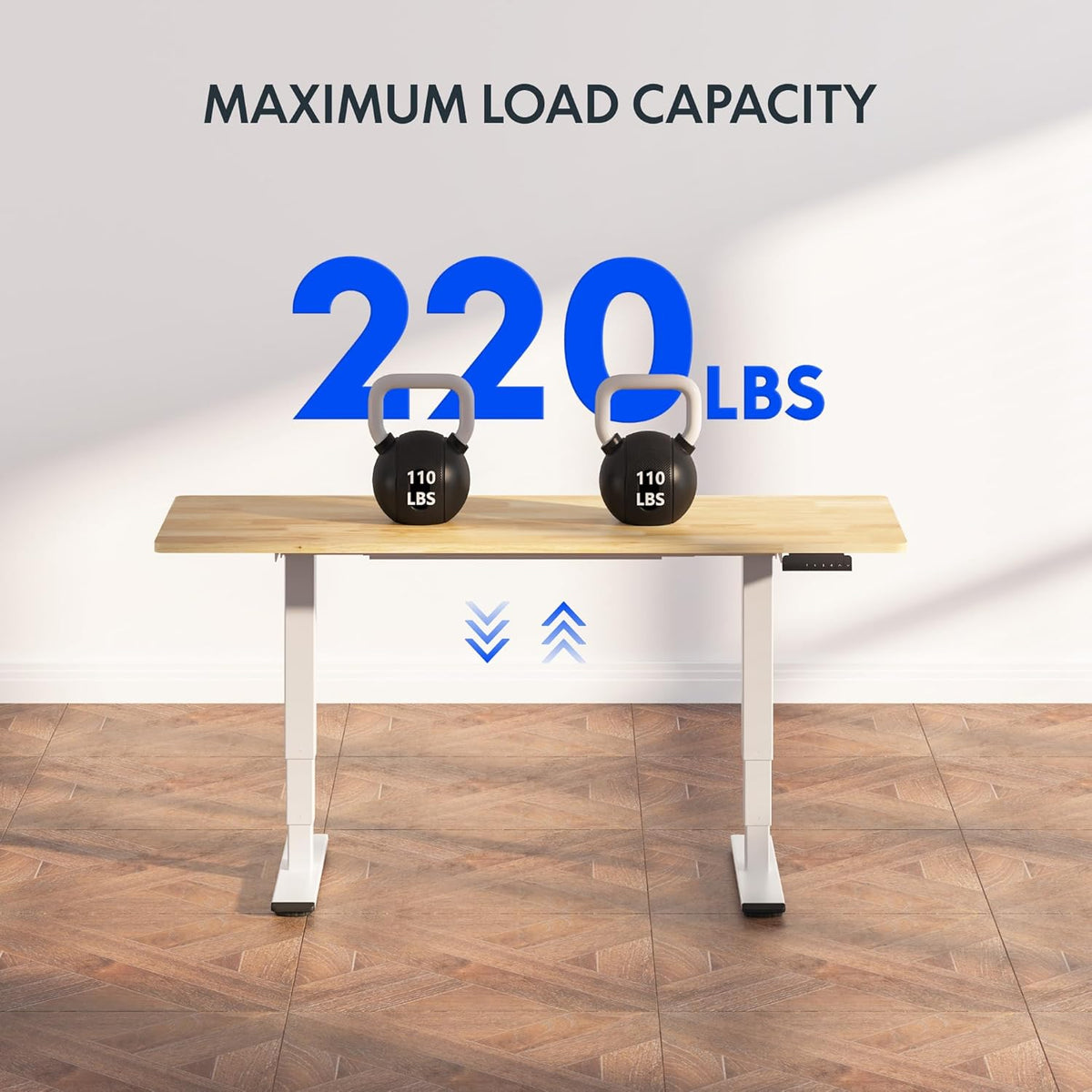 FLEXISPOT E6 Essential Rubber Solid Wood 3 Stages Dual Motor 48x24 Inch Electric Height Adjustable Standing Whole-Piece Board Desk Sit Stand Up Desk (White Frame + Solid Wood Desktop)