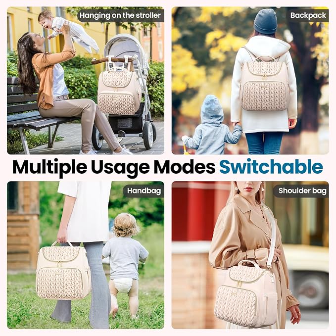 4 in 1 Convertible Diaper Bag Backpack, Waterproof Baby Diaper Bag