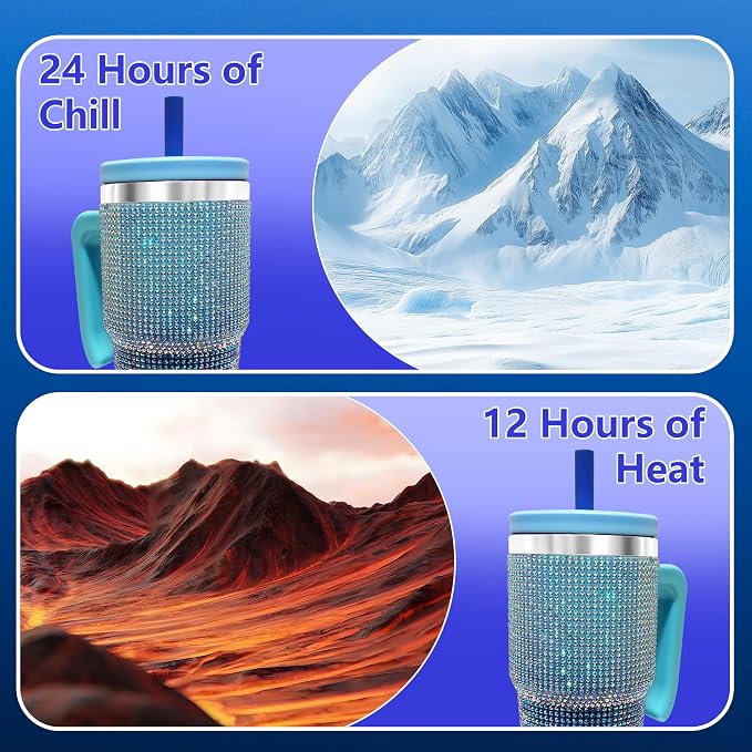2PCS 20-OZ Insulated Water Bottle,Insulated Stainless Steel Tumbler,Reusable Cold Drink Thermos,BPA-Free, Double-Wall Stainless Steel Water Bottle (Royal Blue - Diamonds, 20, Fluid Ounces)