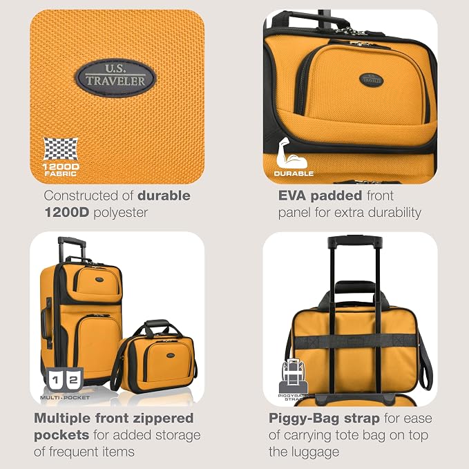 U.S. Traveler Rio Fabric Expandable Carry-on Luggage, Rolling Suitcase