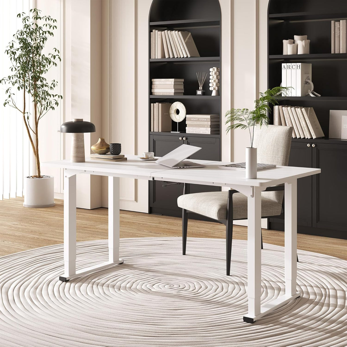 4 Legs Standing Desk, Large 71x31 Inches Electric Adjustable Height Desks with Splice Board, Stand Up Desk Home Office, White