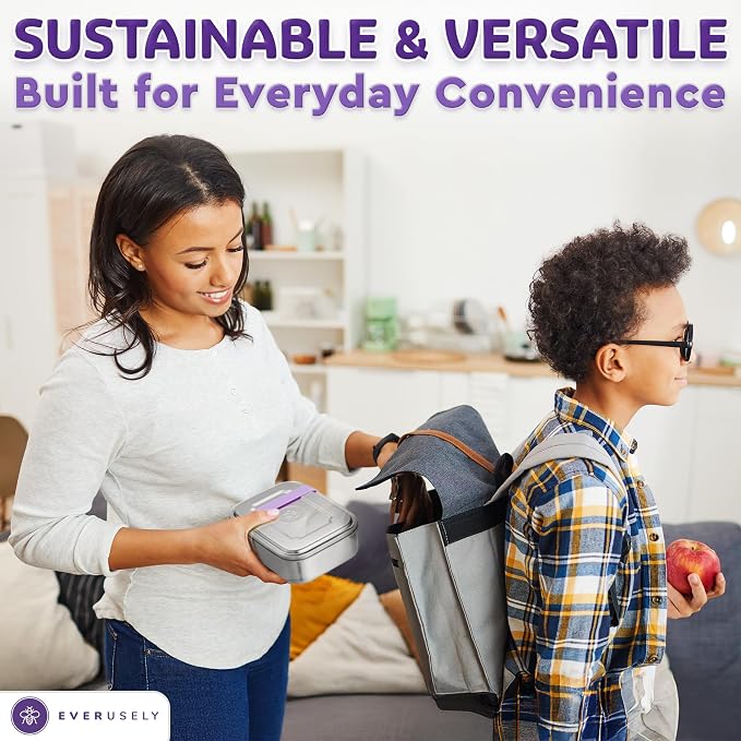Everusely - Bento Box - Lavender, 47oz / 1.4 L - Stainless Steel Lunch Box - 3