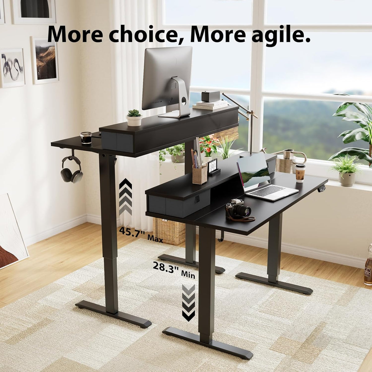 Agilestic 63 x 24 Inches Electric Standing Desk with 2 Storage Drawers, Stand Up Desk Adjustable Height, Sit and Stand Computer Table with Splice Board, Black