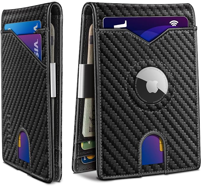 Airtag Wallet for Men, with Money Clip 11 Cards Slim Front Pocket Leather RFID