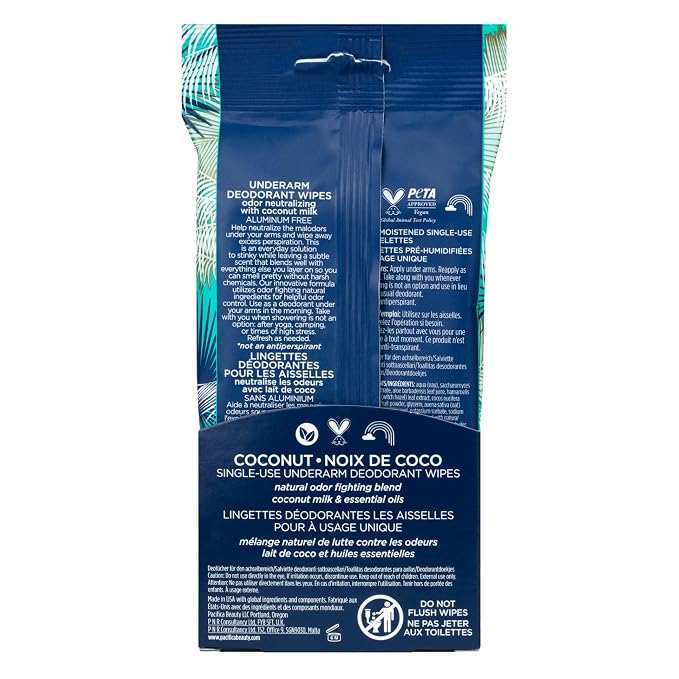Pacifica Beauty Coconut Milk & Essential Oils Underarm Deodorant Wipes