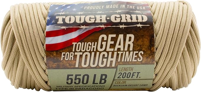 TOUGH-GRID 550 Paracord Rope Nylon Parachute Cord, Made in USA Survival Kit