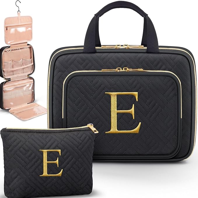 Gifts for Women, Initial Toiletry Makeup Bag Hanging Cosmetic Organizer