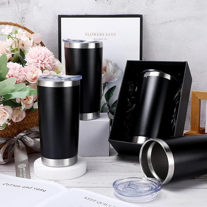 Sieral 36 Pack Stainless Steel Tumblers Bulk with Lids Double Wall Vacuum Insulated Coffee Cups Blank leakproof Powder Coated Tumblers for Engraving Wedding Graduation Party Favors(16 oz,Black)