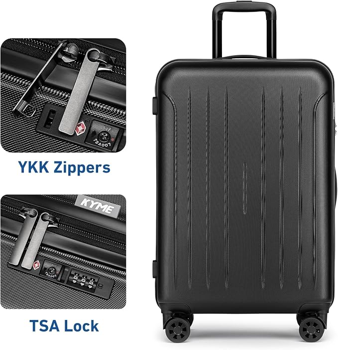 KYME Suitcase Hardshell With Double Spinner Wheels, PC+ABS TSA Lock Travel