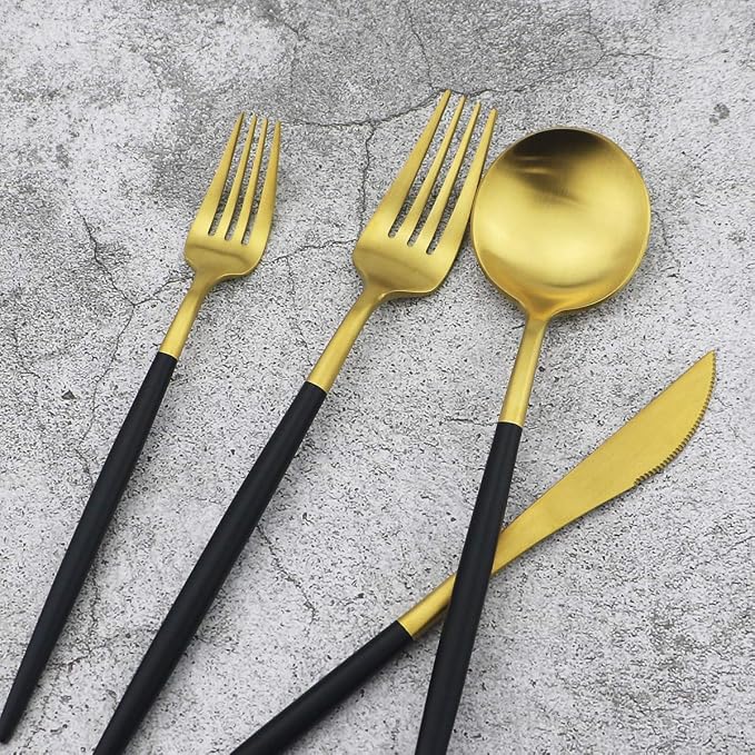 Gugrida 5-Piece 18/10 Stainless Steel Matte Gold Silverware Set, Kitchen