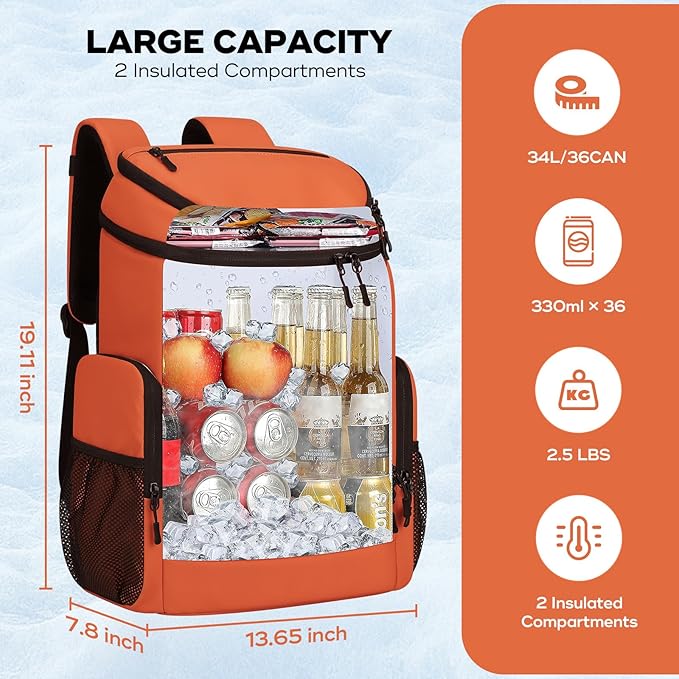 Maelstrom Backpack Cooler, 36 Can Cooler Backpack, Soft Cooler Bag Insulated