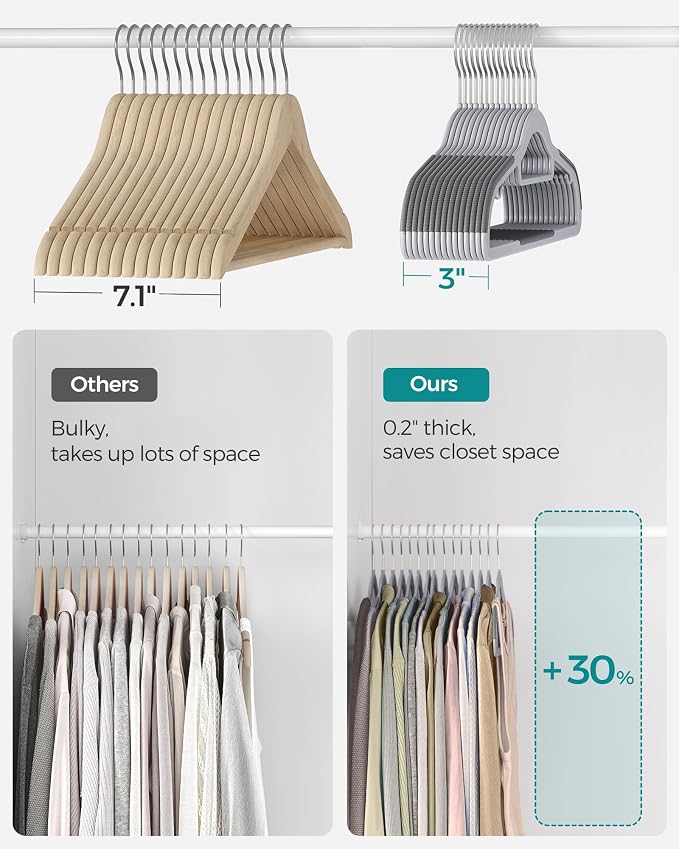 SONGMICS Pack of 50 Coat Hangers, Space-Saving Plastic Clothes Hangers