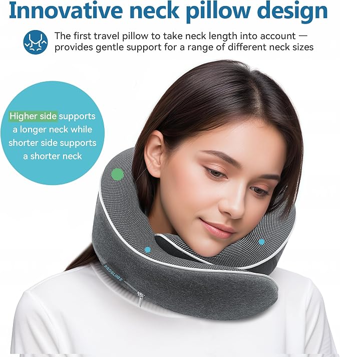 Travel Neck Pillow 100% Memory Foam – Airplane & Car Travel Essentials Kit