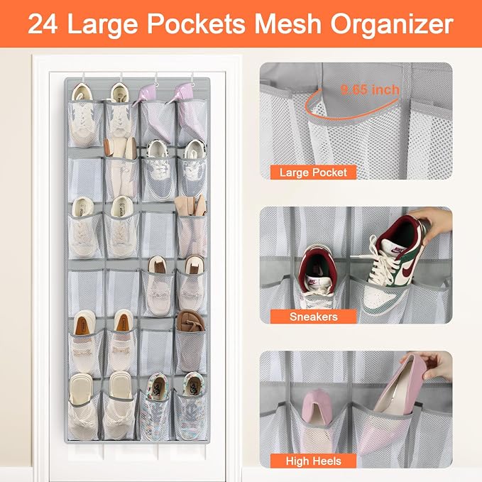 FENTEC 24 Pockets Over the Door Shoe Organizer Hanging Shoe Organizer