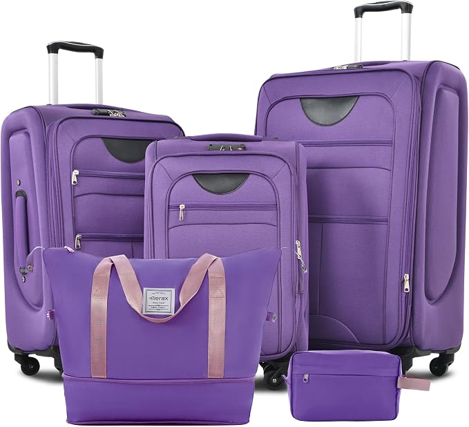 Merax Softside Luggage Set Softshell Lightweight 3 Piece Spinner Suitcase