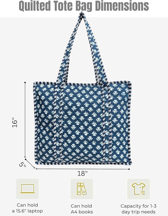 Cotton Quilted Tote Bag for Women – Large Beach & Travel Tote