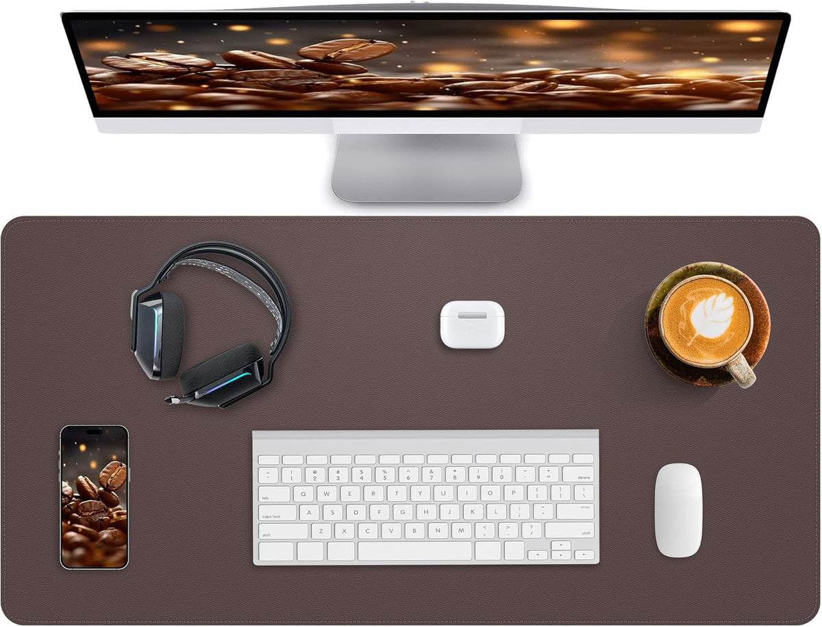 Desk Pad Mat - Leather Desk Pad Protector for Office and Home - Desk Organization and Accessories - Ideal for Large Mouse Pad and Desk Mats on Top of Desks(Coffee,35.4" x 17")