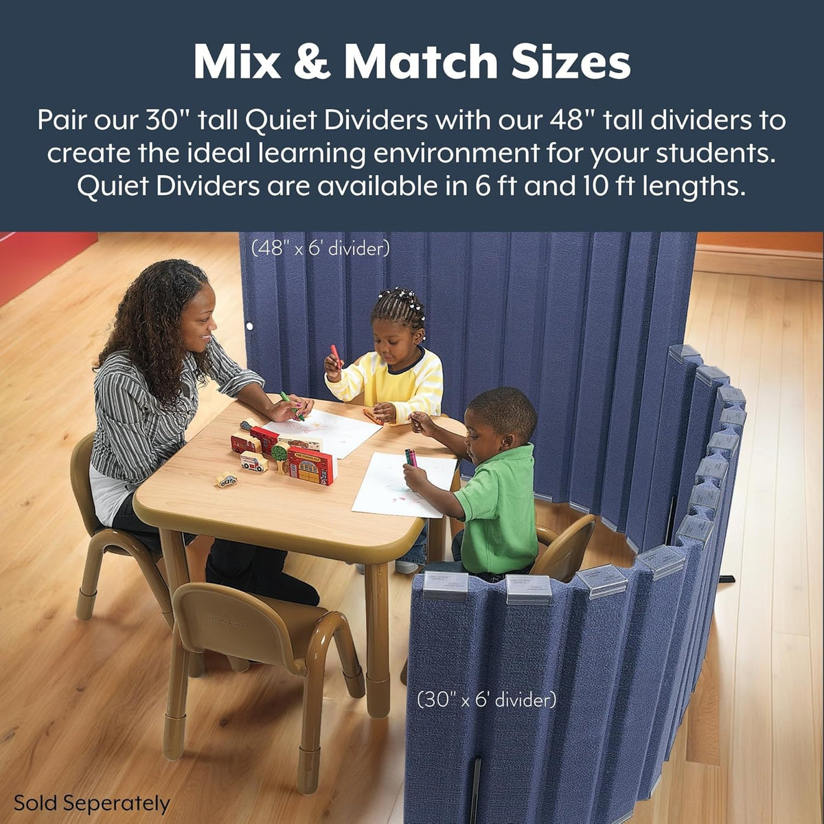 Children’s Factory 30" x 6' Quiet Divider With Sound Dampening Panels, Freestanding Room Divider Wall, Slate Blue