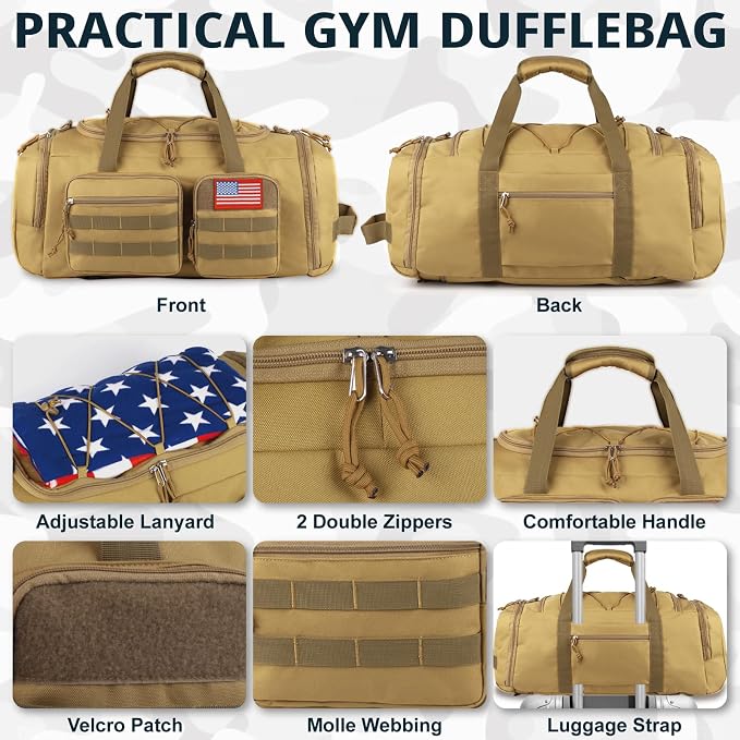 Tactical Gym Bag for Men，70L Large 3 in 1 Sports Duffle Bag