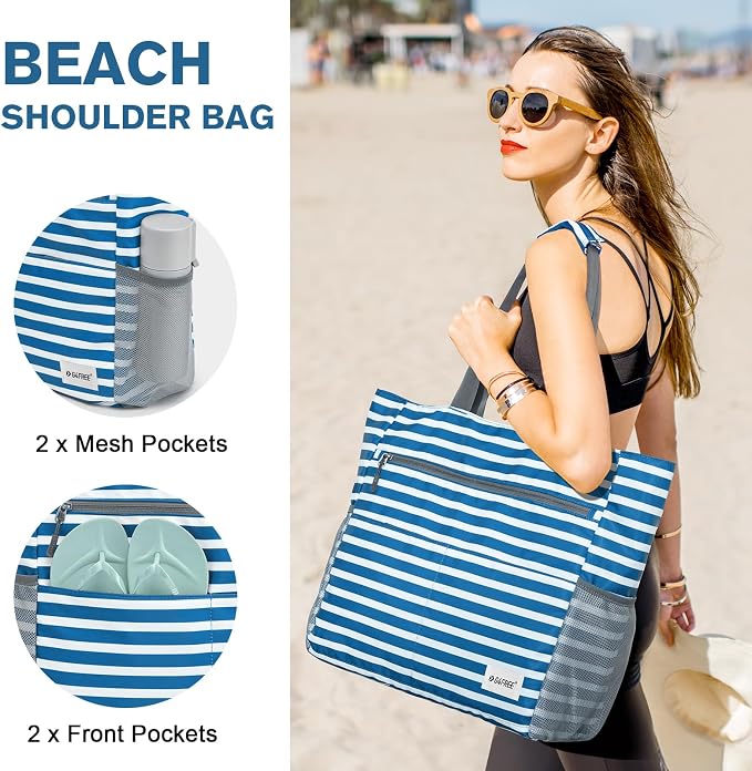 G4Free Beach Bag, Waterproof Sandproof Beach Tote Bag, Large Capacity Foldable