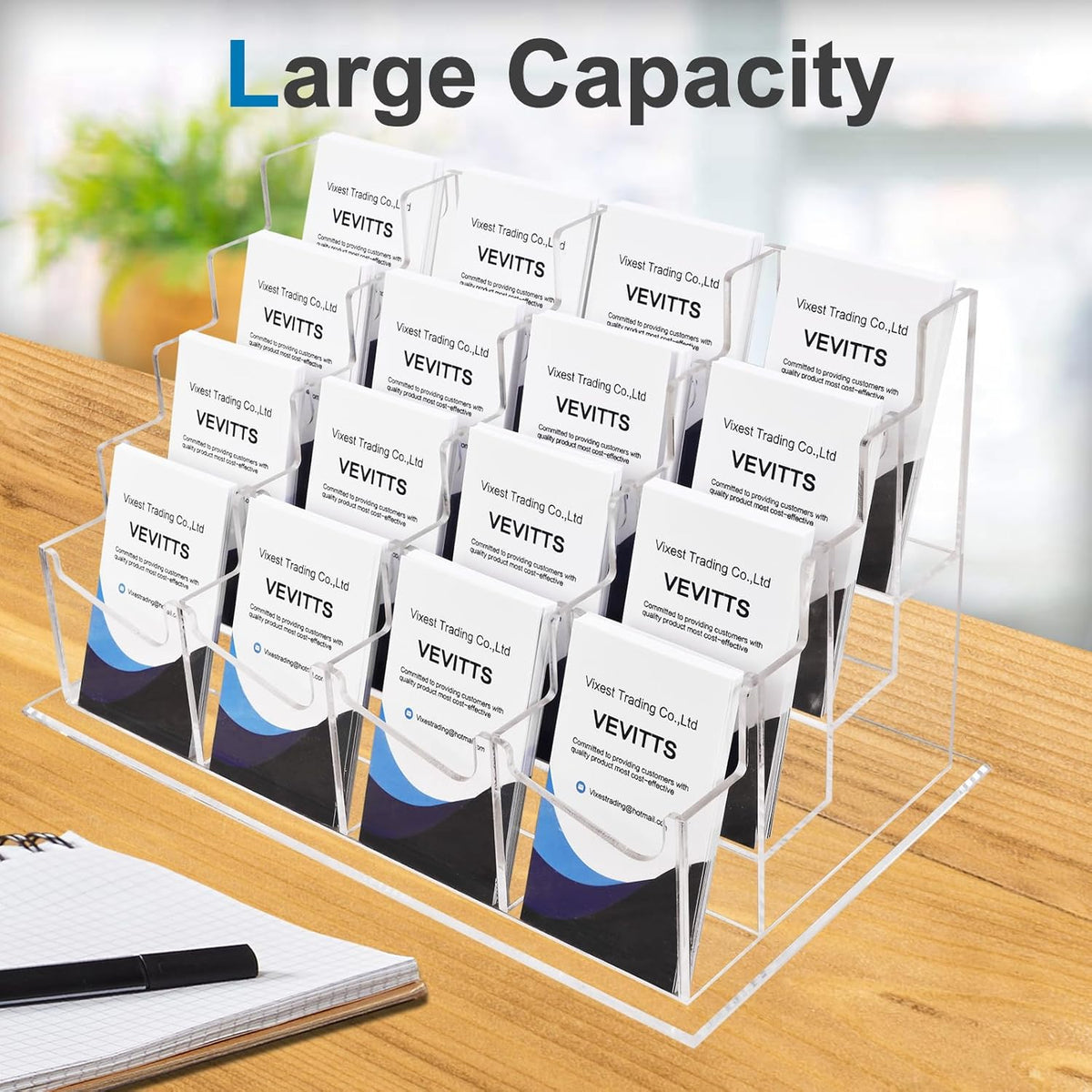 Clear Vertical Business Card Holder for Desk, Office Acrylic Business Card Display Holder Desktop Organizer Storage Cards Holders, Clear 4 Tiers 16 Pockets