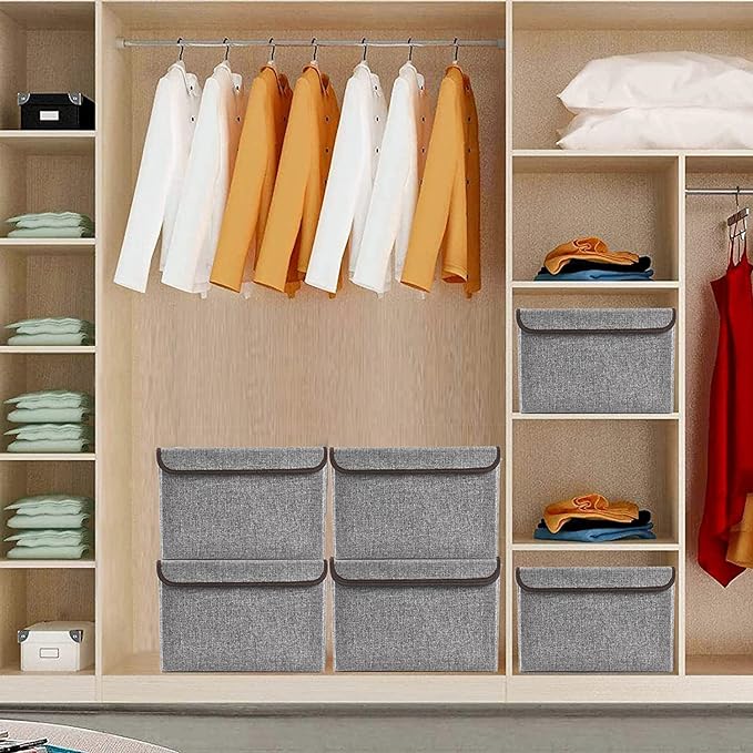 Large 22 Quart Linen Fabric Foldable Storage Bin Cube Organizer Basket