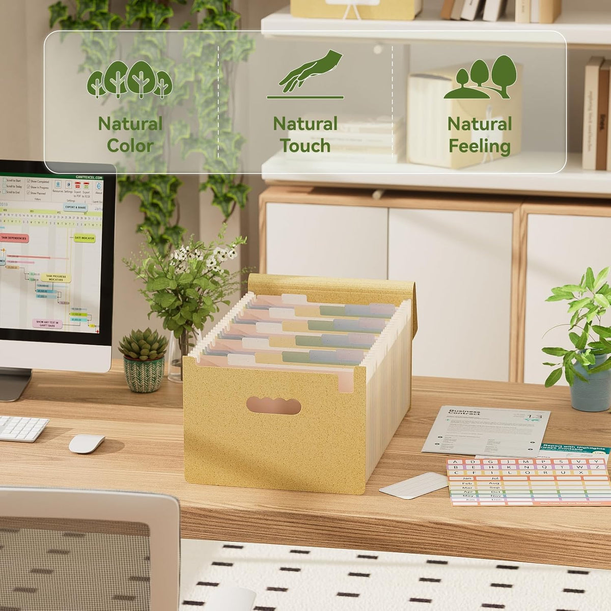 Accordion File Organizer, 26 Pockets Wheat Straw Expanding File Folder, Monthly Bill Receipt Organizer, A-Z Tabs, 100% BPA Free, Return to Nature, Healthy Living, Letter/A4 Size-Wheat Yellow