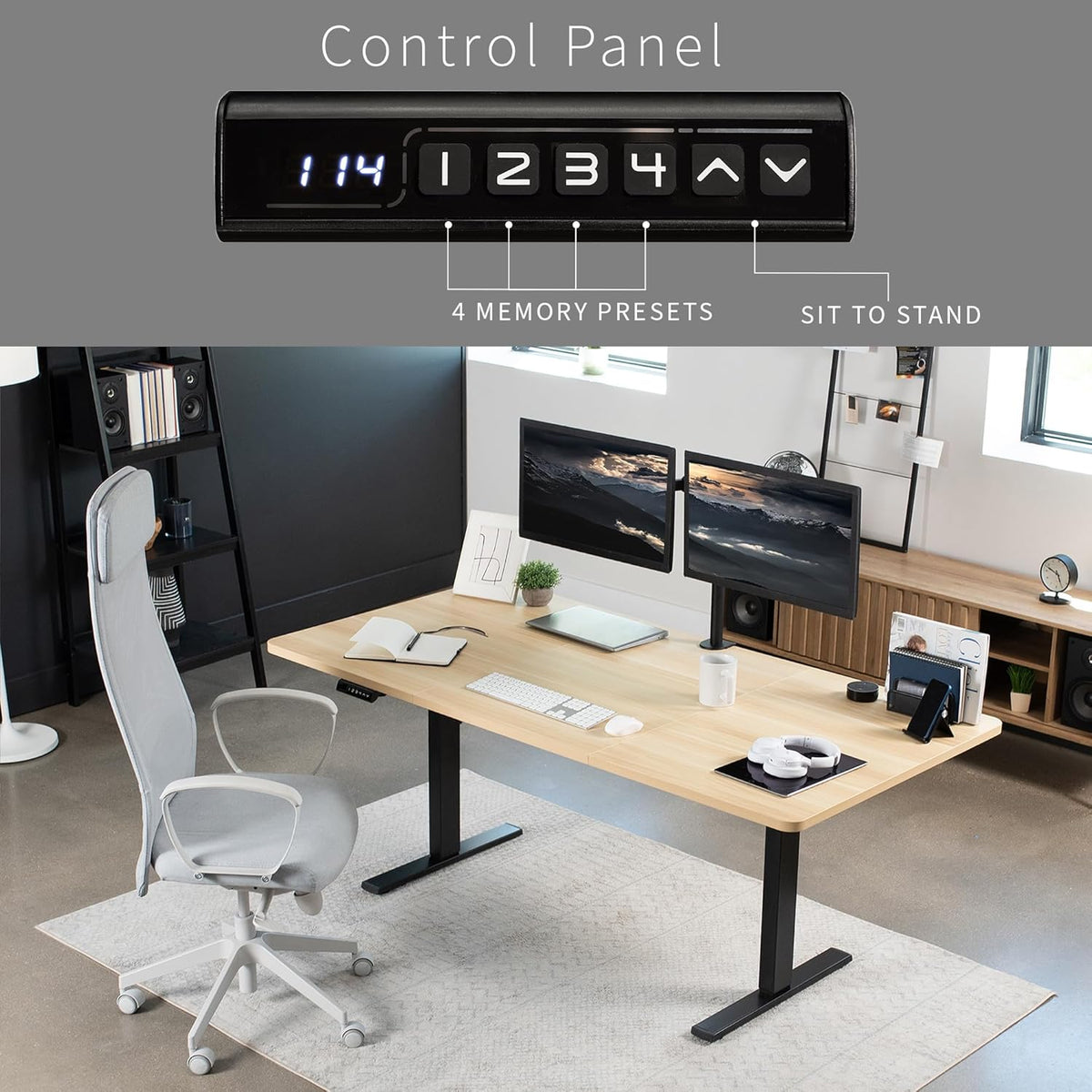 VIVO Electric 71 x 36 in Standing Desk, Memory Height Adjustment, 1B Series, Light Wood Top Black Frame, DESK-KIT-1B7C-36