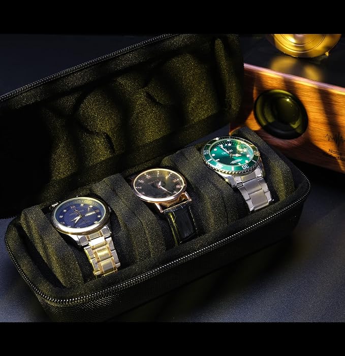 3 Slot Hard Watch Travel Case, Watch Roll Case Storage and Organizer
