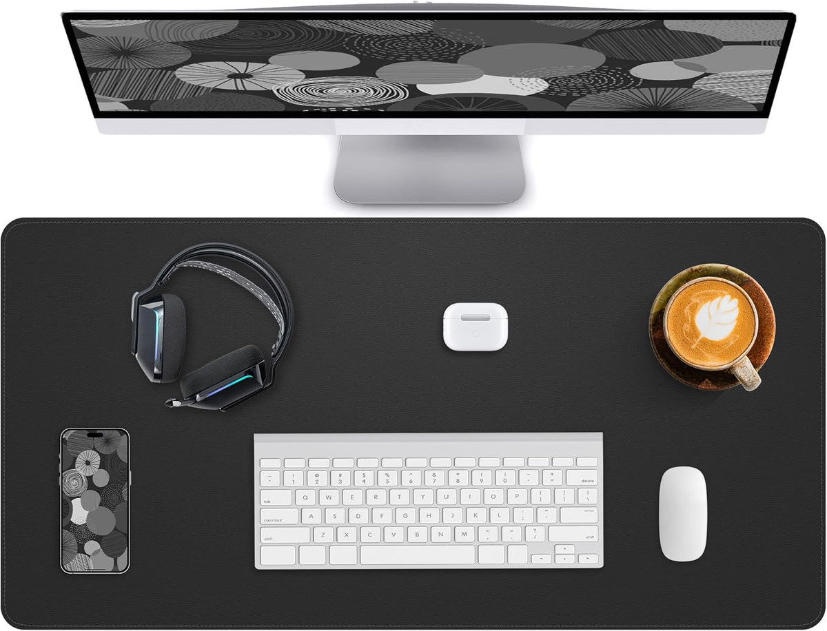 Leather Desk Pad Protector,Office Desk Mat,Large Mouse Pad, Non-Slip PU Leather Desk Blotter,Desk Pad,Waterproof Desk Writing Pad for Office and Home (Black,31.5" x 15.7")