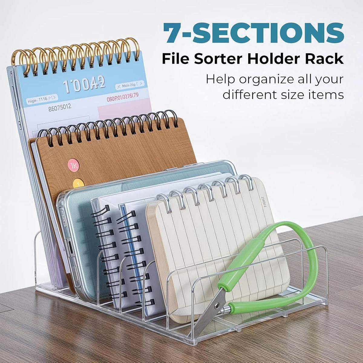 2 Pcs Acrylic Mail Holders, Desktop Organizer Sorters with 7 Compartments, Clear Letter Organizer for Office, Home, School