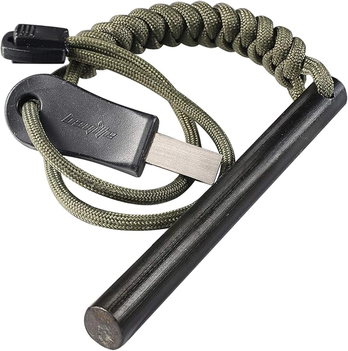 bayite 4 Inch Survival Ferrocerium Drilled Flint Fire Starter, Ferro Rod Kit