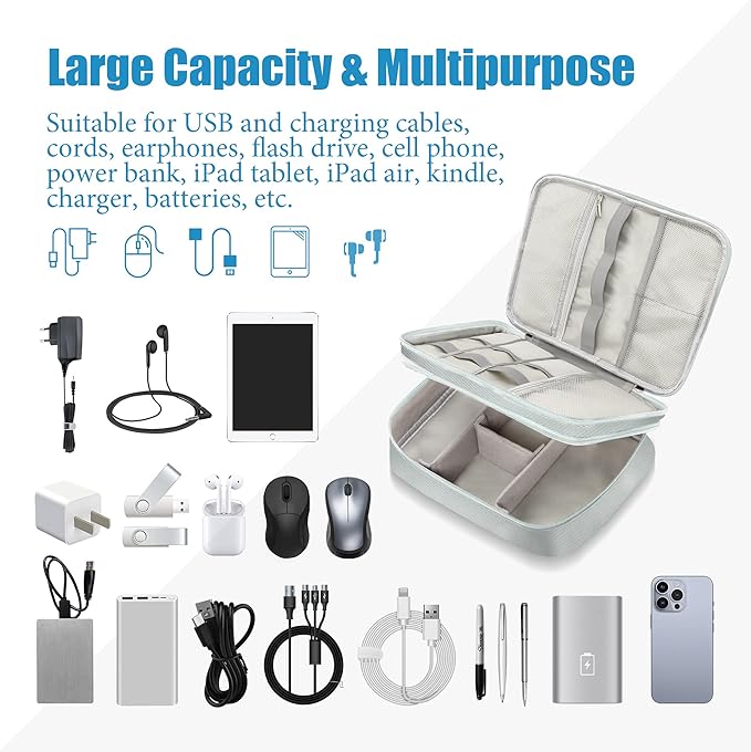 SELLYFELLY Electronics Travel Organizer, Double Layer Cable Organizer Bag
