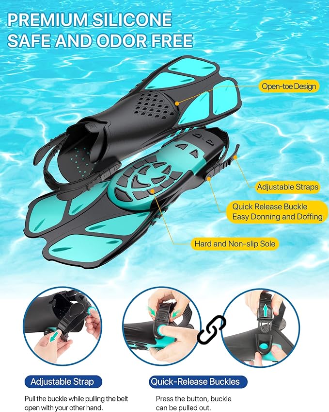 Ubekezele Snorkeling Gear for Adults Men Women,4 in 1 Snorkel Set with Panoramic View Diving Mask Anti-Fog Anti-Leak,Dry Top Snorkel,Fins and Travel Bag for Swimming,Snorkeling and Travel Diving