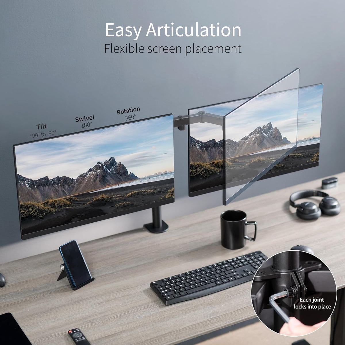 VIVO Dual Monitor Desk Mount, Heavy Duty Fully Adjustable Stand, Fits 2 LCD LED Screens up to 32 inches and 22 lbs Each, Black, STAND-V032